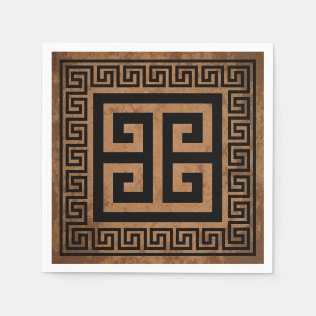 Griechisches Schlüsselmuster Schwarzes Design Papi Serviette (Vorderseite)