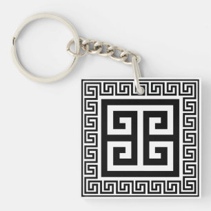 Griechisches Schlüsselmuster Schwarzes Design Schlüsselanhänger