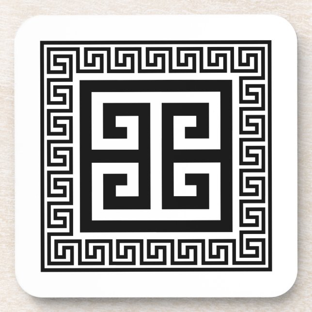 Griechisches Schlüsselmuster Schwarzes Design Unte Getränkeuntersetzer (Vorderseite)