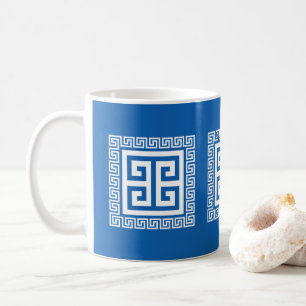 Griechisches Schlüsselmuster: Weiß und Blau Kaffeetasse