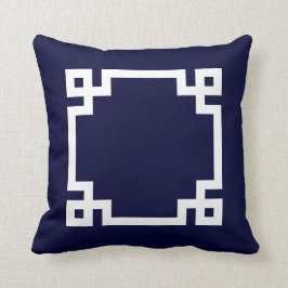 Griechisches Schlüsselwort Weiß für Navy Blue Kissen