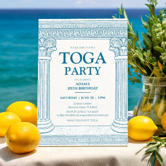 Griechisches Toga-Party in Blau mit eleganten Säul Einladung