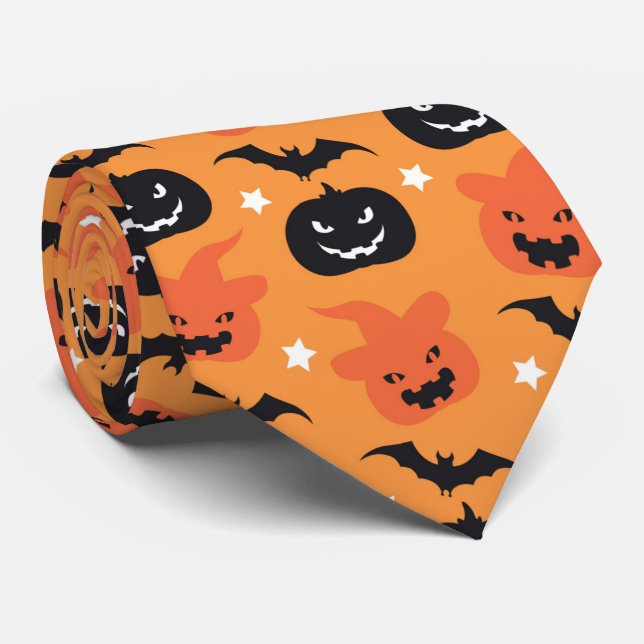 griesgrämiges Halloween-Kürbisgeflecht Krawatte (Gerollt)