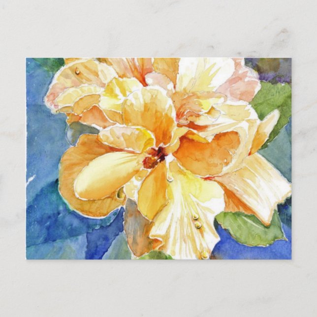 Griesiger Gelber Garten auf blauem Hintergrund Postkarte (Vorderseite)