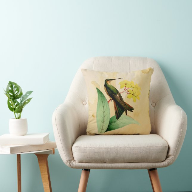 Griesiger Hummingbird Gelber Wasserfarben-Kissen Kissen (Stuhl )