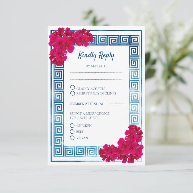 Griesische Wasserfarbe + Rosa Blume UAWG Begleitkarte (Stehend Vorderseite)