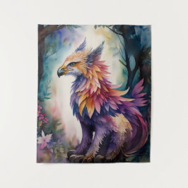 Griffin Night Forest Multicolor Watercolor Wandteppich