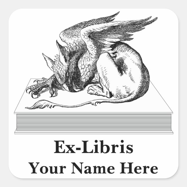 Griffin On Book Quadratischer Aufkleber (Vorderseite)