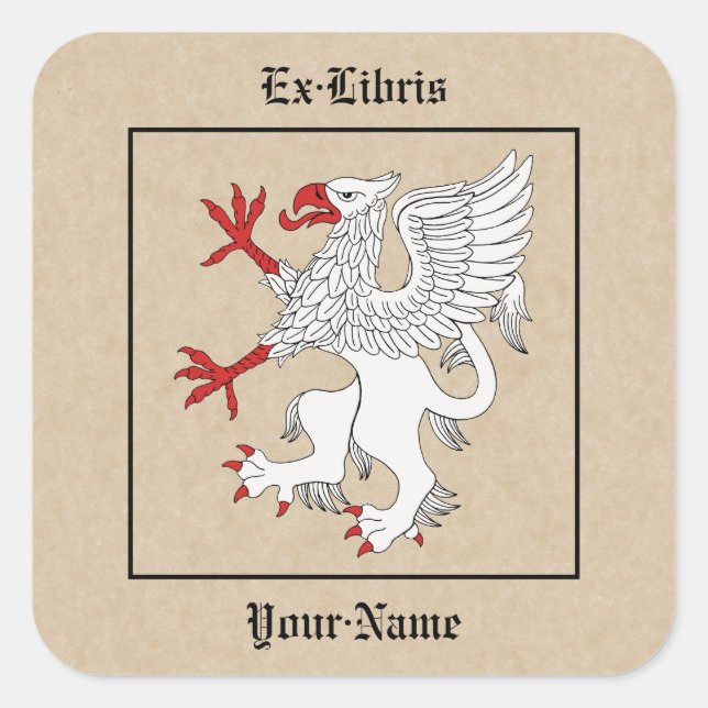 Griffin Rampant Argent Buchzeichen Quadratischer Aufkleber (Vorderseite)