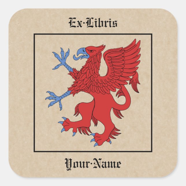 Griffin Rampant Gules Buchzeichen Quadratischer Aufkleber (Vorderseite)