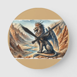Griffins, Dragons, & Desolate landscapes Runde Wanduhr
