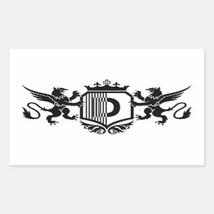 Griffins flankieren ein Schild mit dem Buchstaben Rechteckiger Aufkleber