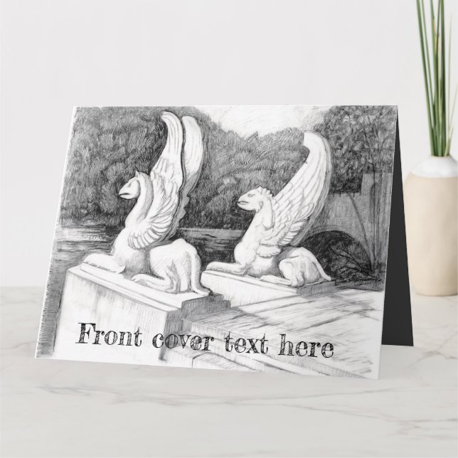 Griffins Skulptur monochrome Stifte Kunst Dankeskarte (Vorderseite)