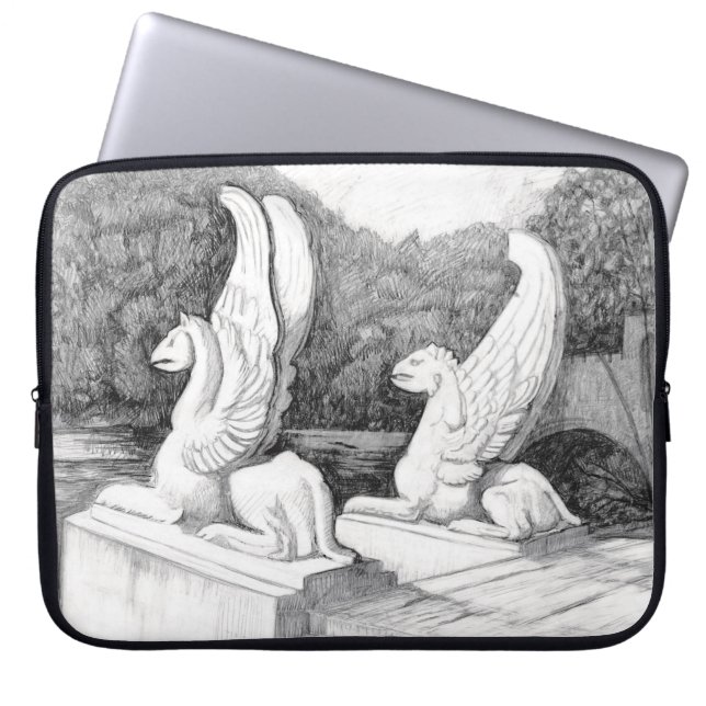 Griffins Skulptur monochrome Stifte Kunst Laptopschutzhülle (Vorderseite)