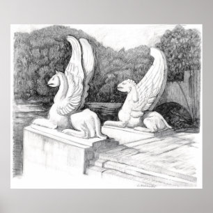 Griffins Skulptur monochrome Stifte Kunst Poster