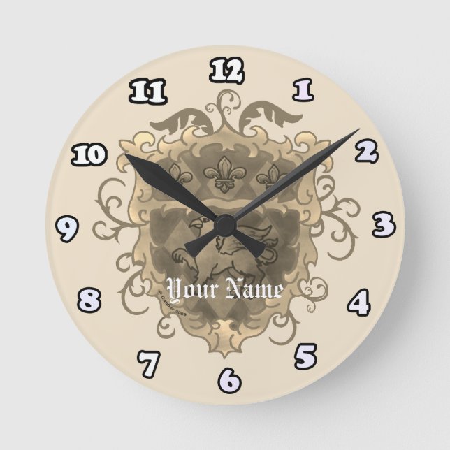 Griffon Familienwappen Surname Runde Wanduhr (Vorderseite)