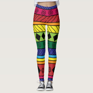 Griffonnage géométrique tribal coloré legging