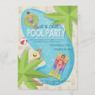 Grill and Chill Adult Birthday Pool Party Einladun Einladung