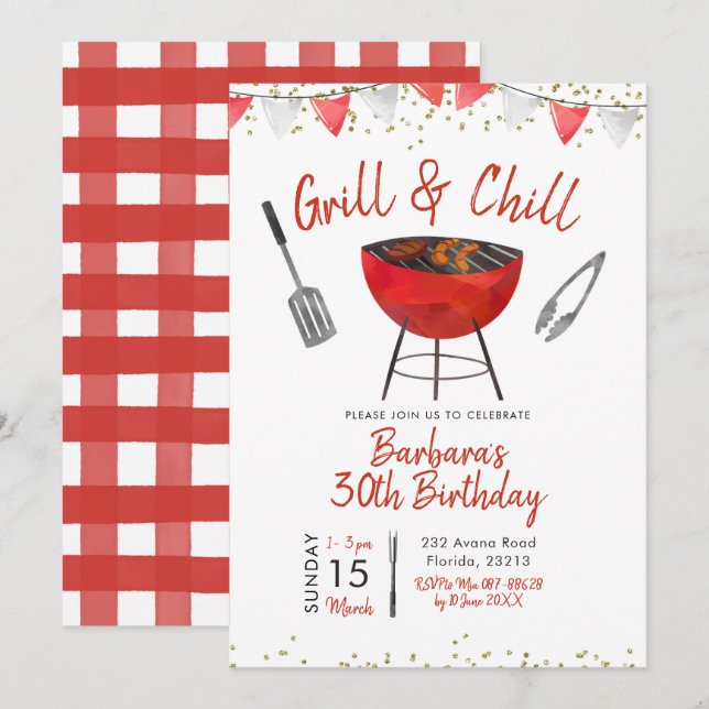 Grill and Chill Adulte Anniversaire Invitation (Devant / Derrière)