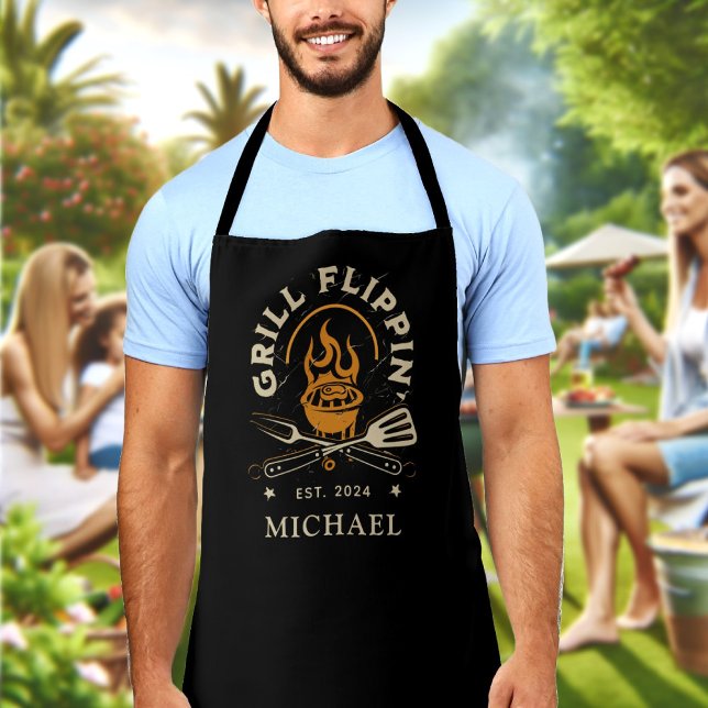 Grill Flippin Vater Individuelle Name Jahr Persona Schürze (Von Creator hochgeladen)
