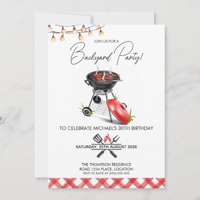 Grill Food Backyard GRILLEN Birthday Einladung (Vorderseite)