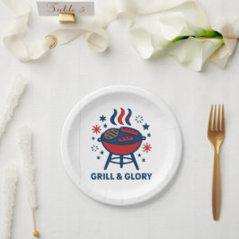 Grill & Glory 4. Juli GRILLEN Paper Plate - Red Wh Pappteller
