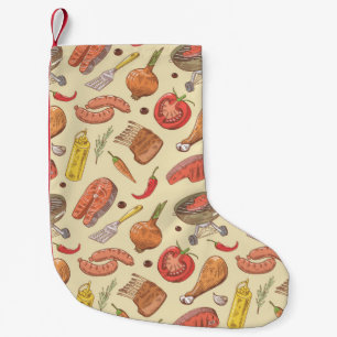 Grill, Grill, handgezeichnet, nahtloser Hintergrun Kleiner Weihnachtsstrumpf