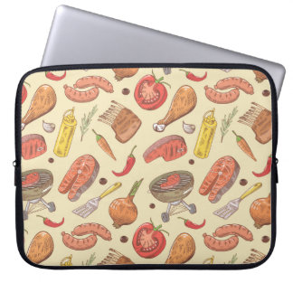 Grill, Grill, handgezeichnet, nahtloser Hintergrun Laptopschutzhülle