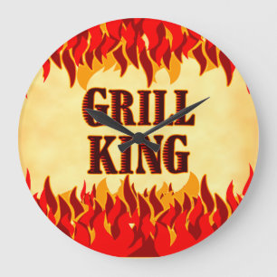 Grill King BBQ Rote Flammen Wanduhr
