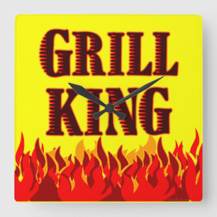 Grill King GRILLEN Flames Wall Clock Quadratische Wanduhr