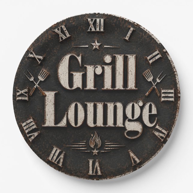 Grill Lounge Rustic BBQ Man Cave Grill Master Gift Pappteller (Vorderseite)