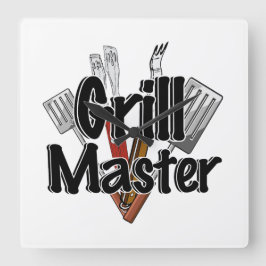 Grill Master mit GRILLEN Tools Quadratische Wanduhr