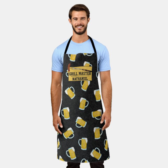 Grill Master Yellow Black Watercolor Biersteine Schürze (Getragen)