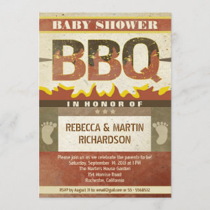 Grill mit Babydusche Vintage Einladungen
