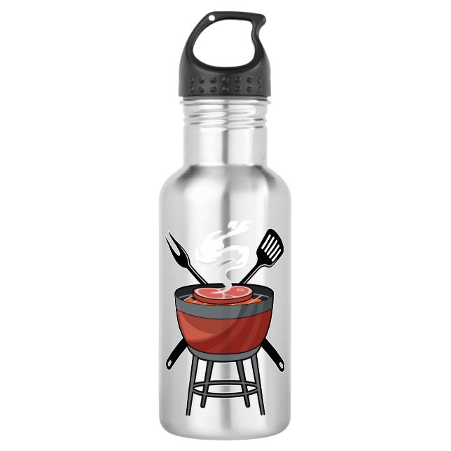 Grill mit Fleischgabel und Spatula Edelstahlflasche (Vorderseite)