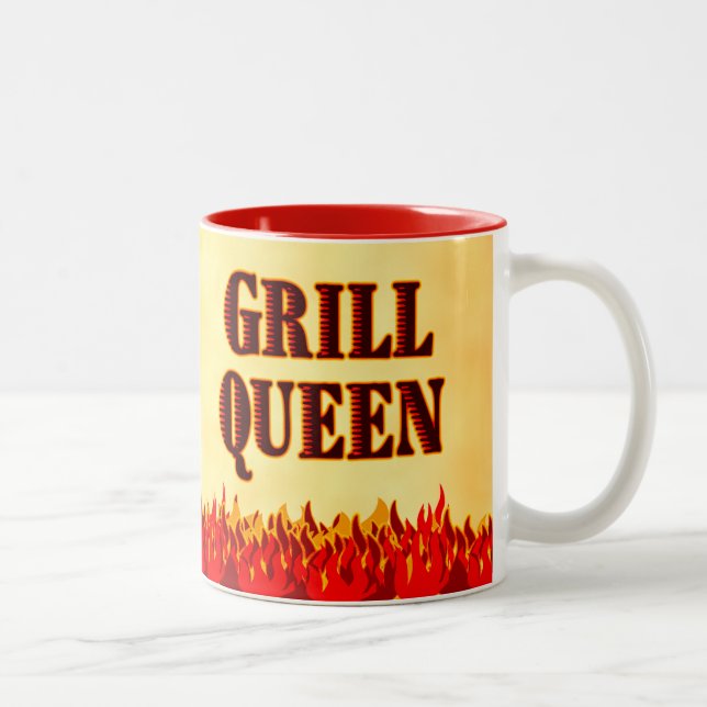 Grill Queen Red Flames GRILLEN Sprichwort Tasse (Rechts)