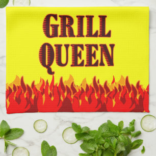 Grill Queen Red Flames GRILLEN Yellow Kittuch Handtuch