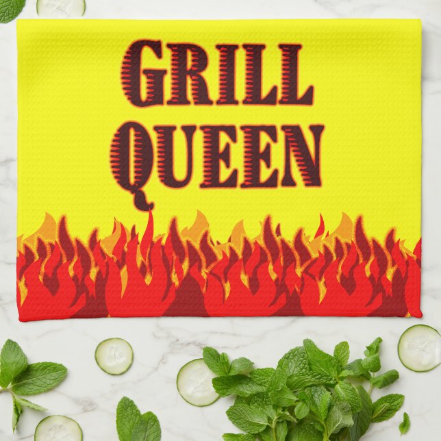 Grill Queen Red Flames GRILLEN Yellow Kittuch Handtuch (Gefaltet)