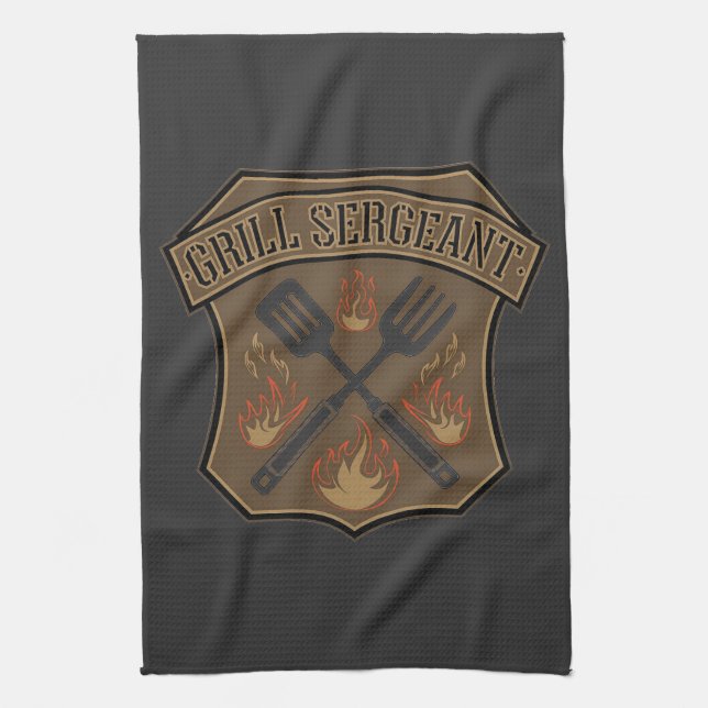 Grill sergeant Abzeichen Design mit Spatula und Ga Geschirrtuch (Vertikal)