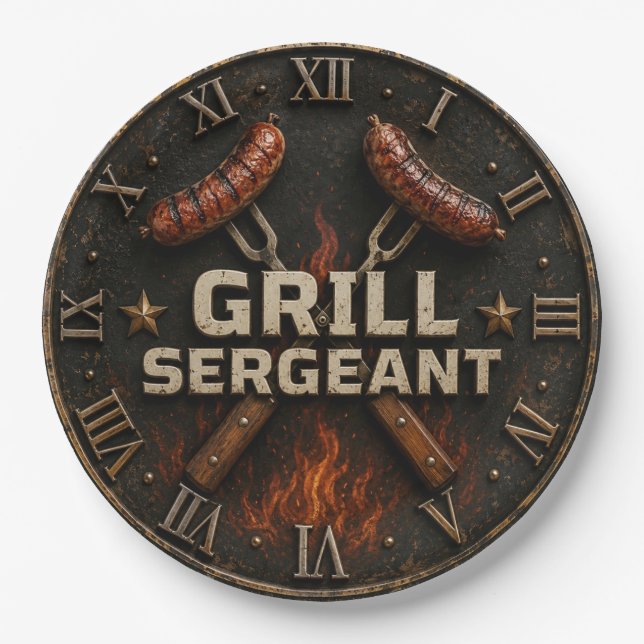 Grill Sergeant Funny BBQ Grill Master Barbecue  Pappteller (Vorderseite)