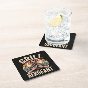Grill Sergeant Vatertag BBQ Papa Geschenk Rechteckiger Pappuntersetzer
