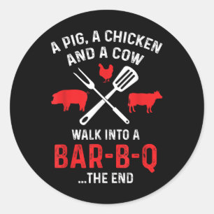 Grill Smoker Eine Schweinehähnchenkuhe Wandern in  Runder Aufkleber