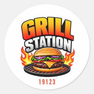 🔥 Grill-Station Restaurant-Küchenpersonal-Team 🍔 Runder Aufkleber