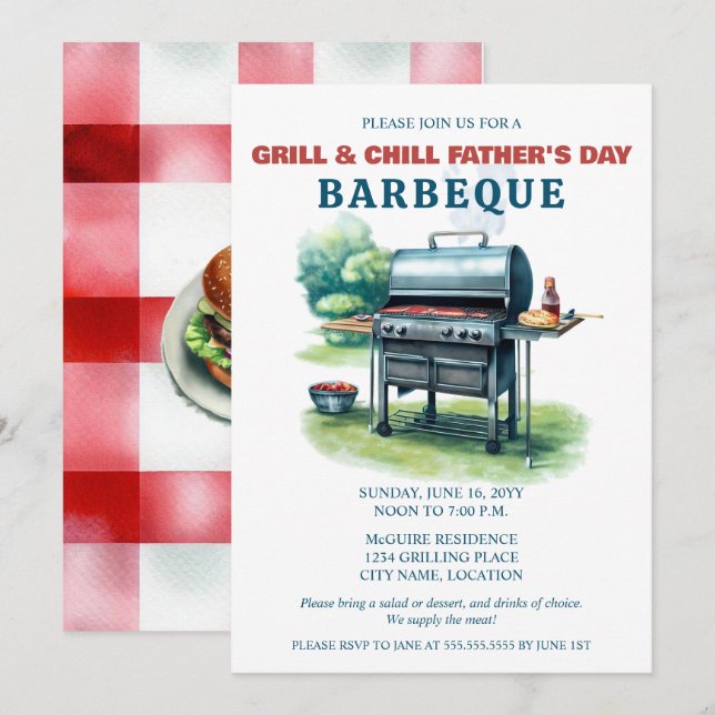 Grill und Chill GRILLEN Party Einladung (Vorne/Hinten)
