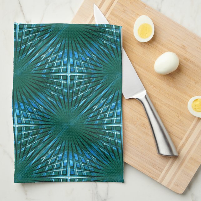 Grille aus grönem Zyan, aufgeblasen oder puffert Geschirrtuch (Viertel Falte)