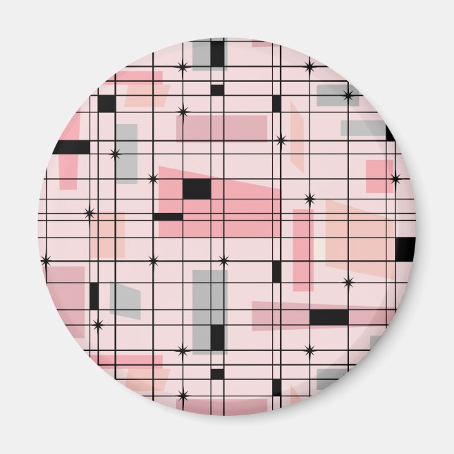 Grille rose rétro et aimant rond Starburst (Devant)