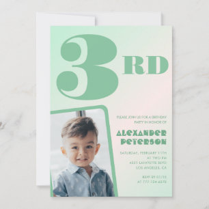 Grille verte Invitations de 3e anniversaire Boy Ph