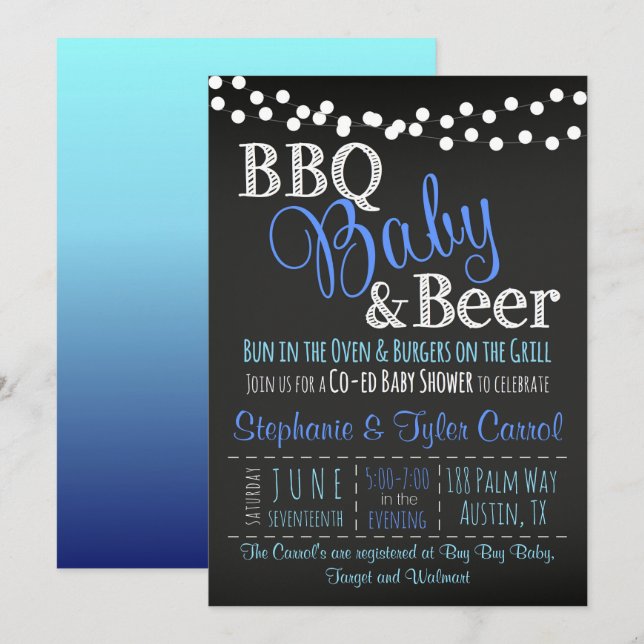 GRILLEN Baby and Beer Chalkboard Boy Shower Einlad Einladung (Vorne/Hinten)