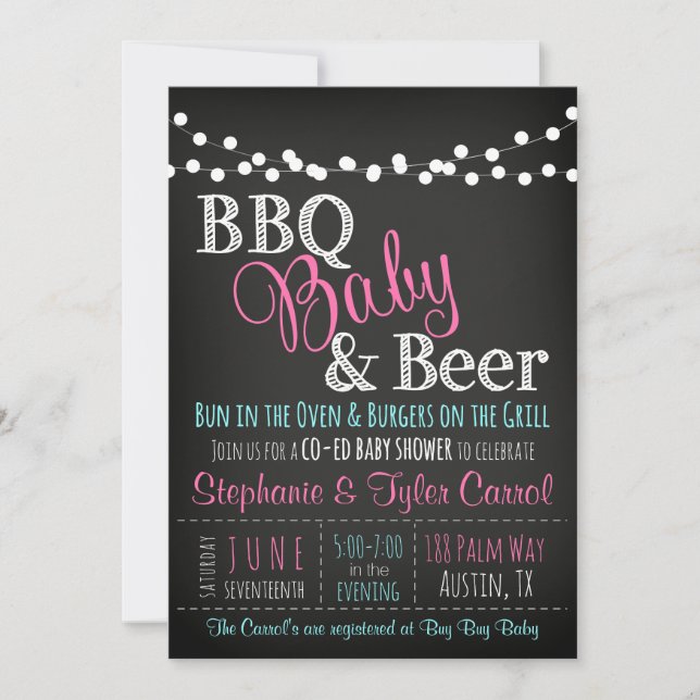 GRILLEN Baby & Bierchalkboard Kinderdusche Einladu Einladung (Vorderseite)