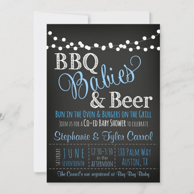 GRILLEN Baby & Bierchalkboard Kinderdusche Einladu Einladung (Vorderseite)